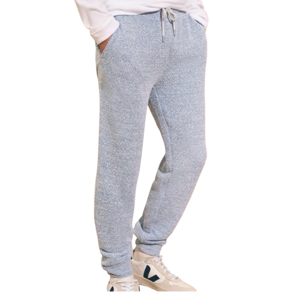 Faherty Whitewater Sweatpants Blue Herringbone Knit Joggers Mens Large